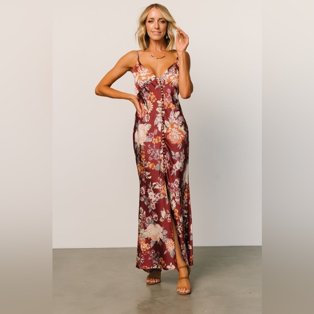 Baltic Born Burgundy and Cream Floral Maxi Dress
